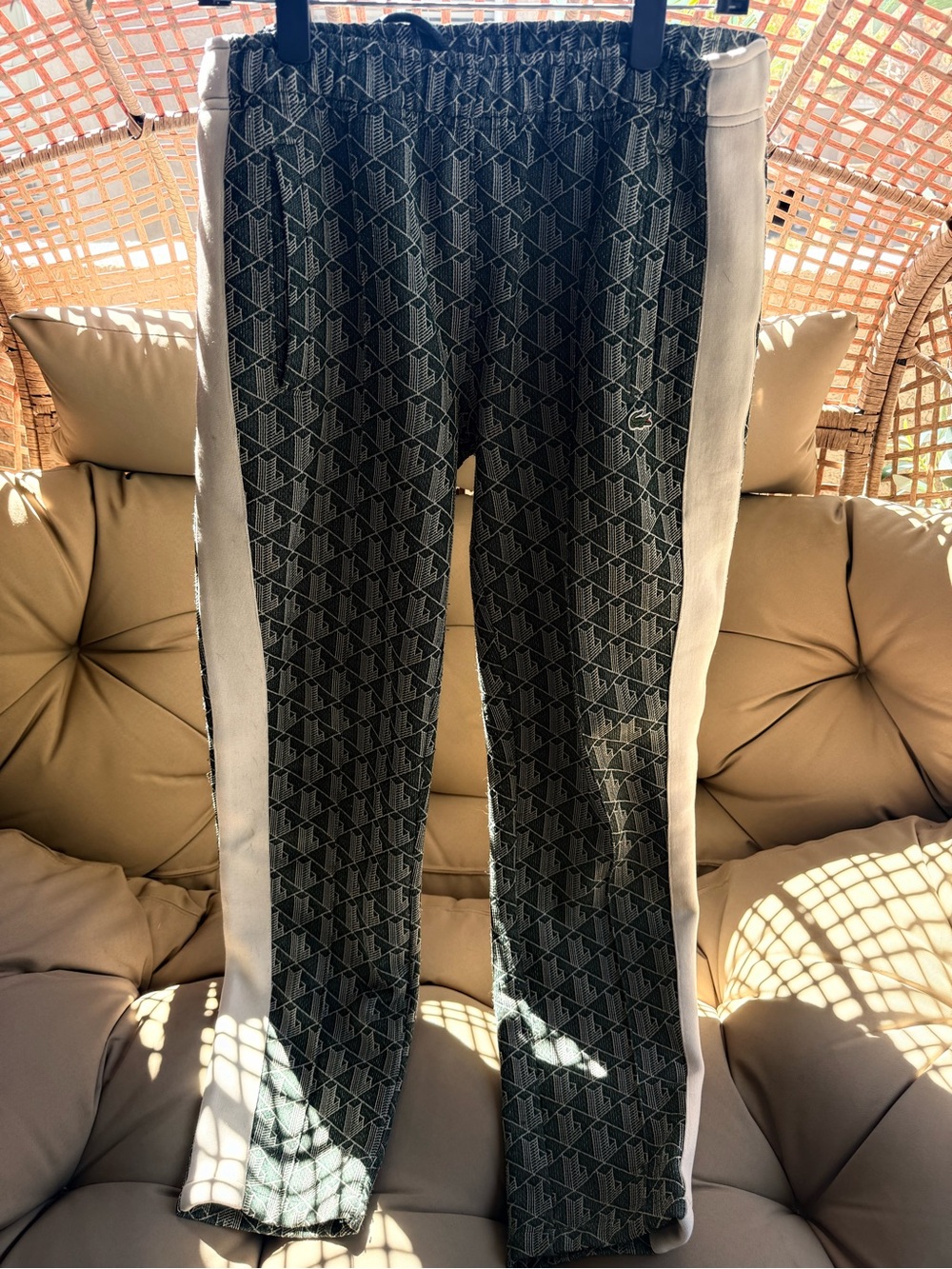Lacoste green Geometric Joggers with White Side Panels
